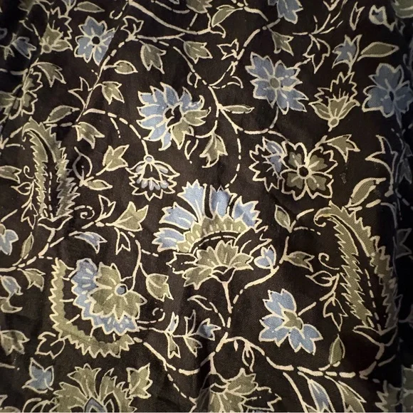 LOFT Skirt Womens L Linen Blend Pockets Pull On Elastic Floral Black Blue Green - Picture 6 of 8